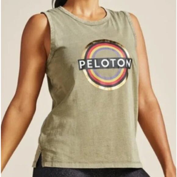 Peloton Circle Muscle Tank Olive Side Slit Size Large - Picture 1 of 10